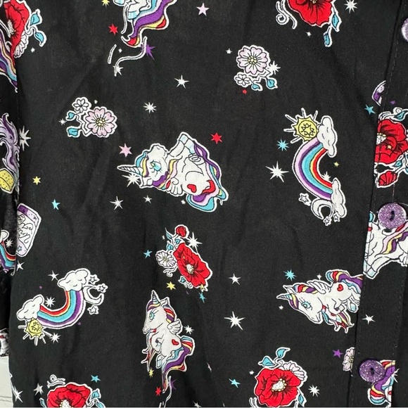 Hell Bunny Unicorn Print Puff Sleeve Button Down Shirt - Picture 3 of 7